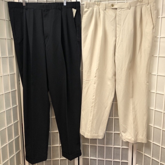 Chaps/Eddi Bauer,Mens,2 Dress Pant, Beige, Black,Sz L,Wool,Rayon, 36/30,Button.! - Picture 1 of 11